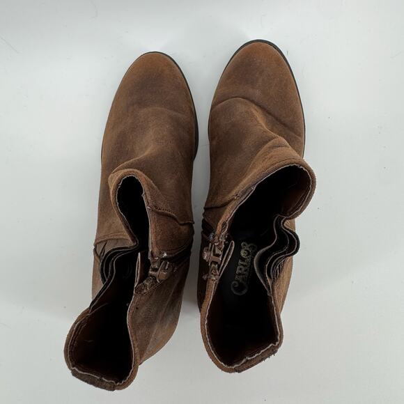 Carlos by Carlos Santana Brown Suede Ankle Booties 7M Western Boho Zip BERT - Picture 6 of 9